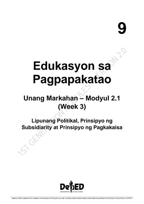EsP 9 Module 2 Part 1 Lipunang Politikal, Prinsipyo ng  .